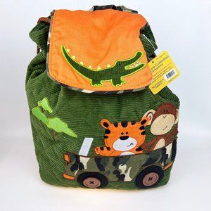Stephen Joseph Signature Backpack Green Safari Drawstring Tiger Monkey Crocodile